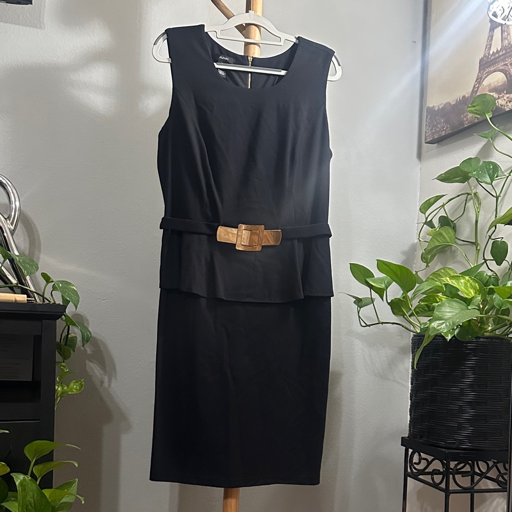 Alfani Elegant Black Midi Dress with Buckle